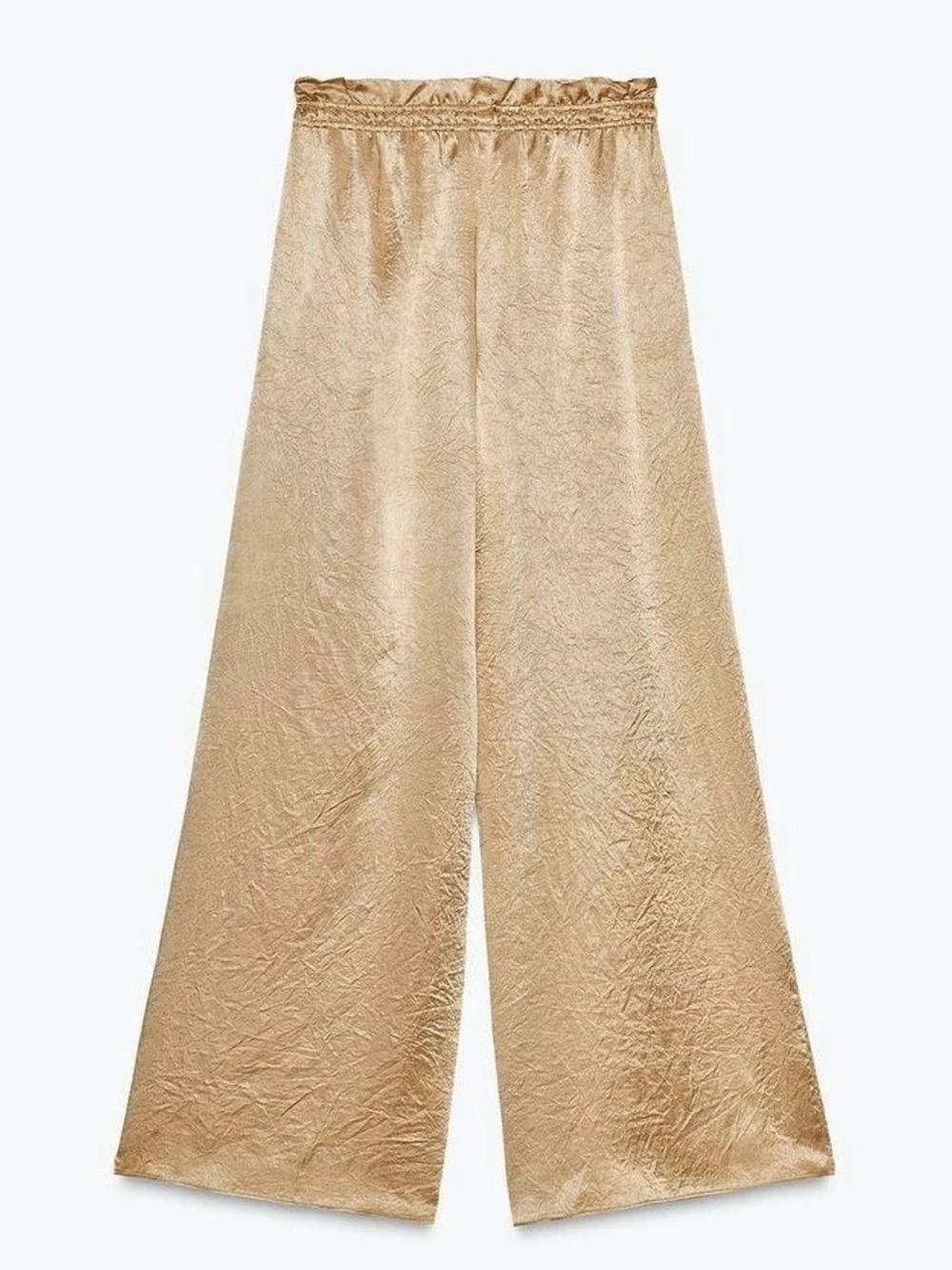 Zara ZW Collection Gold Satin Wide Leg Pants Metallic High Rise Drawstring M NWT - Picture 5 of 17